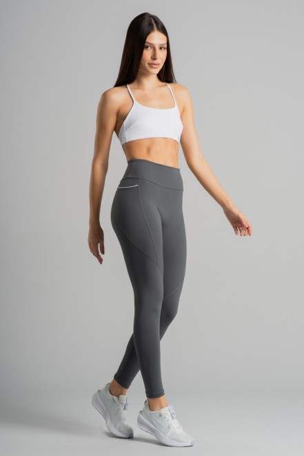 Calça Legging com Detalhe de Vivo nos Bolsos (Grafite / Branco) | Ref: K4849-B