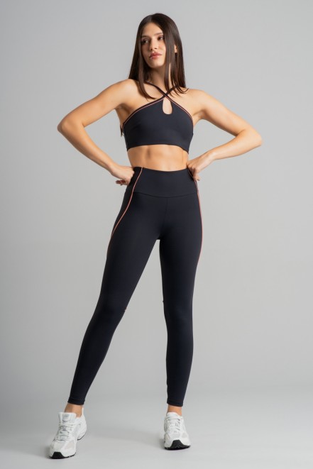 Calça Legging com Vivo Contrastante (Preto / Telha) | Ref: K4855-A