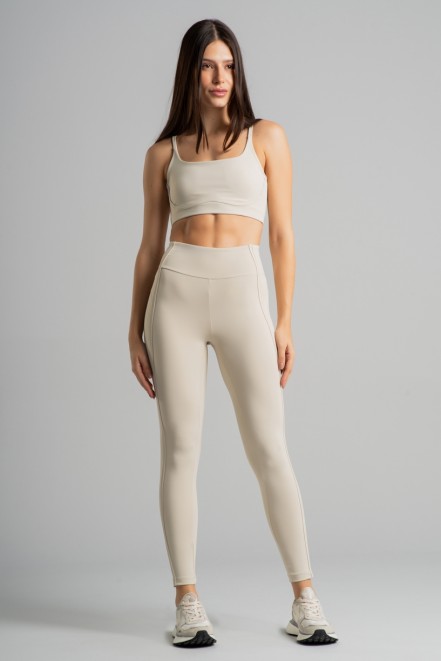 Calça Legging com Recorte e Chapado (Off-White) | Ref: K4861-A