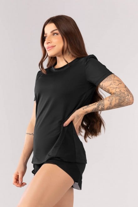 Blusa com Recortes de Tule (Preto) | Ref: K3886-A 