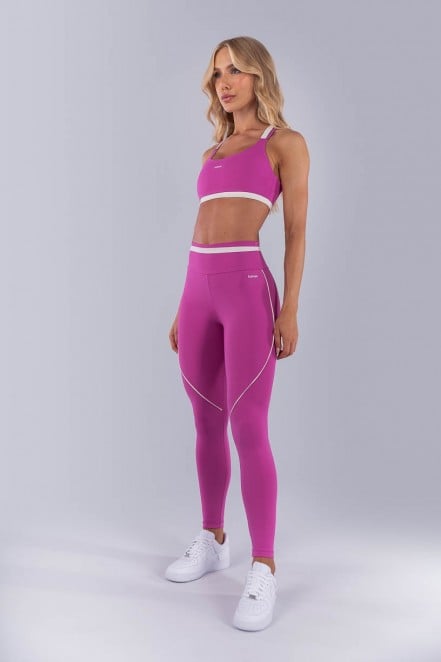 Calça Legging com Faixa N Cós e Vivo (Rosa Fúcsia / Off-White) | Ref: K4490-B