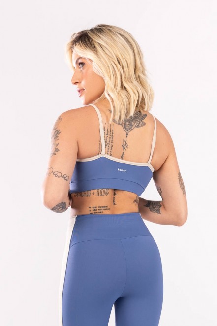 Top com Alças e Franzido (Azul / Bege) | Ref: K4067-B