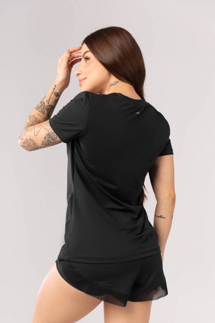 Blusa com Recortes de Tule (Preto) | Ref: K3886-A