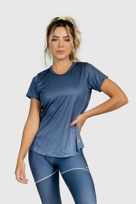 Blusa Fitness Manguinha Estampa Digital Deep Blue | Ref: GO301