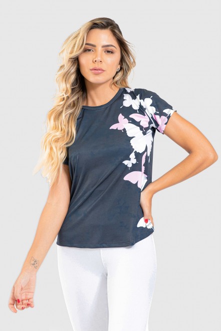 Blusa Fitness Manguinha Estampa Digital Wings of a Butterfly | Ref: GO205