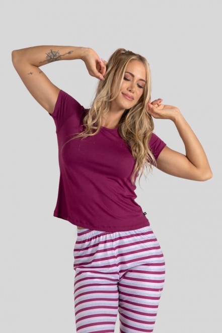 Blusa Manga Curta Homewear (Roxo) | Ref: K3102-C