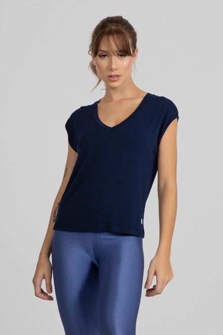 Blusa Viscolycra com Decote V (Azul Marinho) | Ref: GO411-E