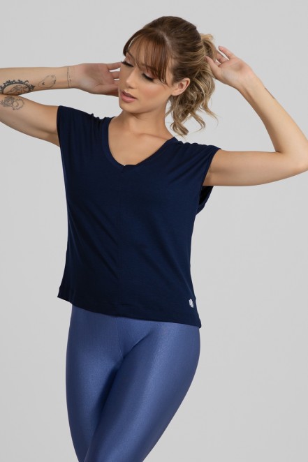 Blusa Viscolycra com Decote V (Azul Marinho) | Ref: GO411-E