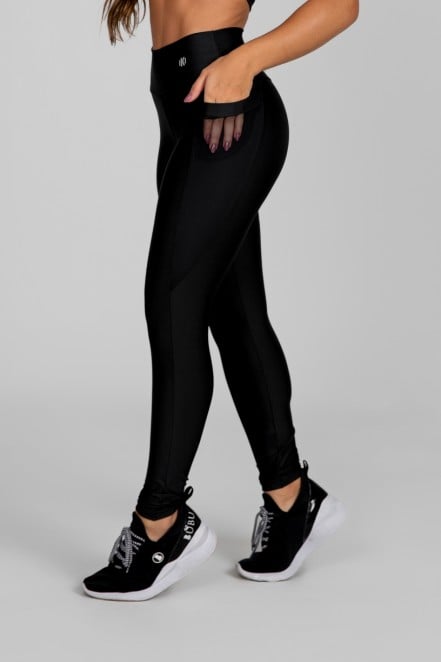 Calça Legging com Bolso em Tule (Preto) | Ref: K2871-A