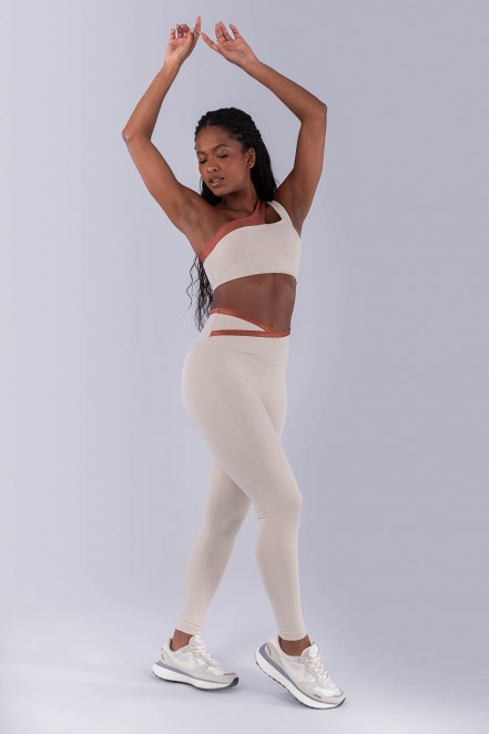 Calça Legging com Cós Transpassado e Vira (Bege / Cobre) | Ref: K4496-A