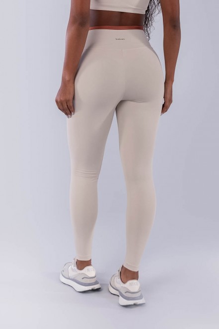 Calça Legging com Cós Transpassado e Vira (Bege / Cobre) | Ref: K4496-A