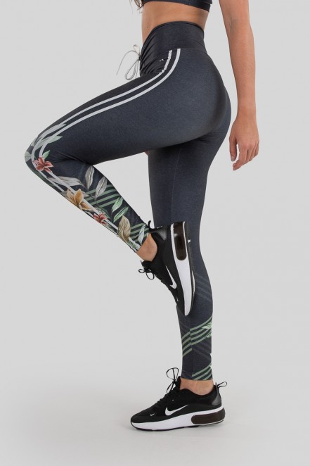 Calça Legging com Cadarço Estampa Digital (Bloom Stripes)  Ref K3237-C