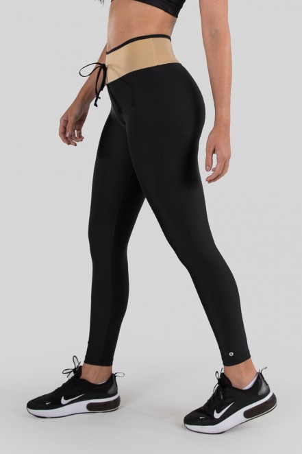 Calça Legging com Cadarço (Preto / Bege) | Ref: K3218-A