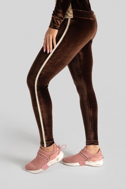 Calça Legging com Chapado Bicolor Veludo (Marrom / Bege) | Ref: K3089-A