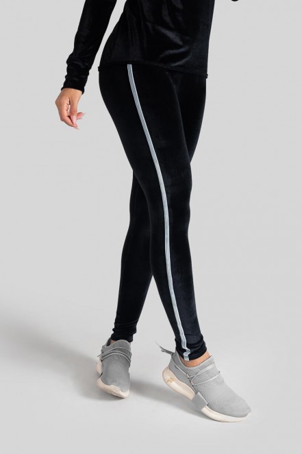 Calça Legging com Chapado Bicolor Veludo (Preto / Cinza) | Ref: K3089-D