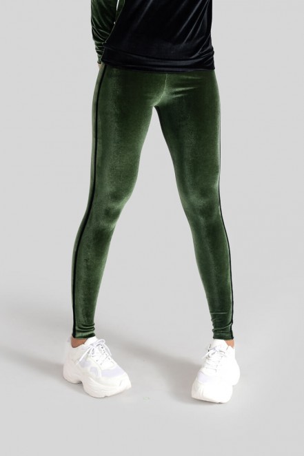 Calça Legging com Chapado Bicolor Veludo (Verde Militar / Preto) | Ref: K3089-B