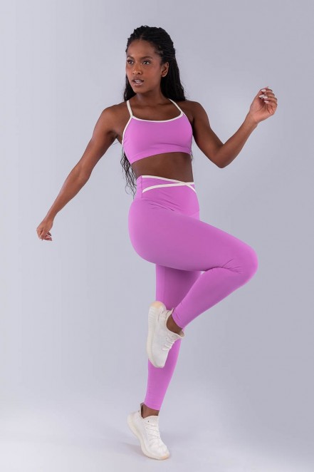 Calça Legging com Chapado Cruzado Contrastante (Aurora / Off-White) | Ref: K4482-B