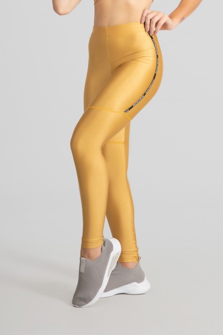 Calça Legging Tecido Platinado com Chapado (Ouro) | Ref: GO468-E