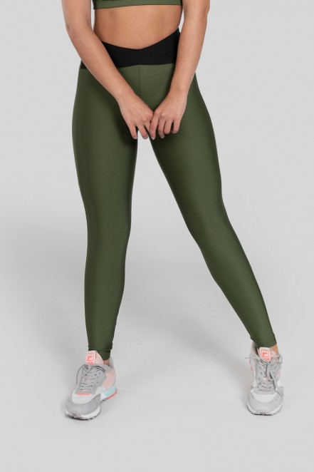 Calça Legging com Elástico em X (Verde Militar  Preto)  Ref K2875-E