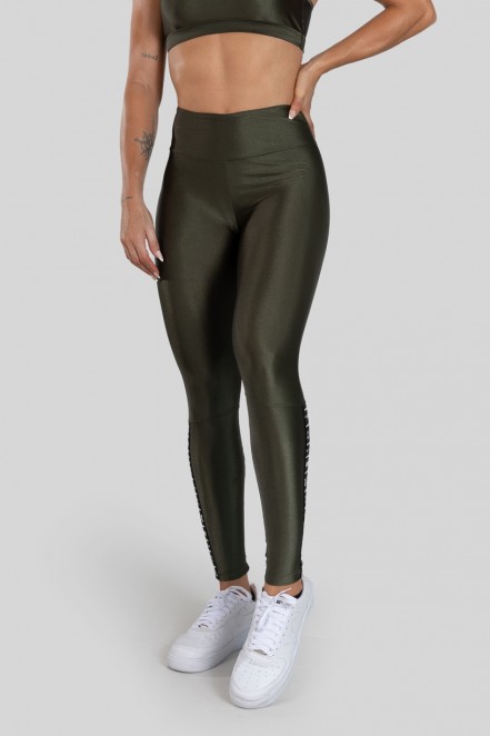 Calça Legging com Elástico na Perna (Verde Militar / Preto) | Ref: K3140-B