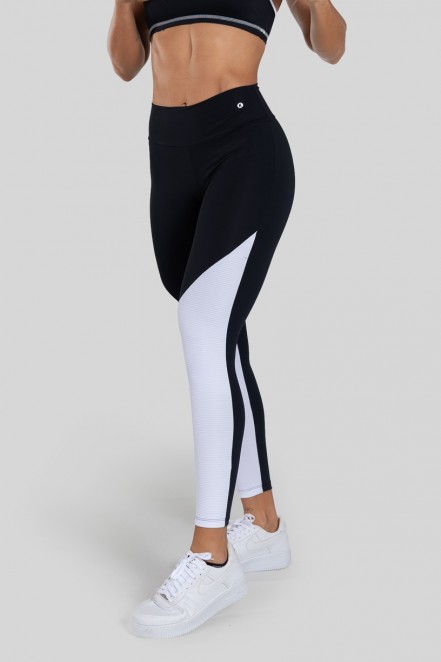 Calça Legging com Recorte Bicolor (Preto / Branco) | Ref: K3128-C