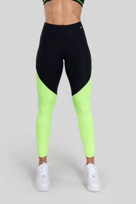 Calça Legging com Recorte Bicolor (Preto / Verde) | Ref: K3128-A 