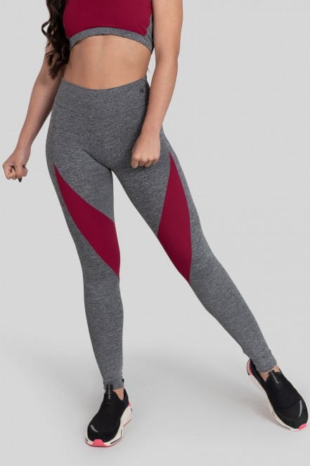 Calça Legging com Recorte (Cinza / Vinho) | Ref: K3153-C