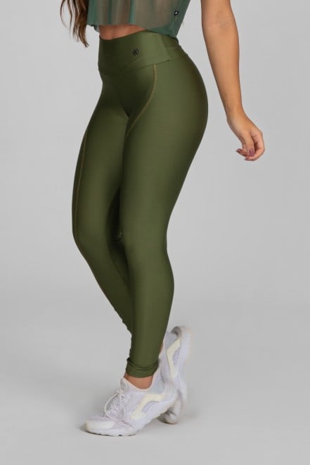 Calça Legging com Recorte Curvo e Pesponto (Verde Militar) | Ref: K2886-E