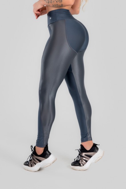 Calça Legging com Recorte de Cirrê Bumbum Up (Chumbo) | Ref: K2947-B