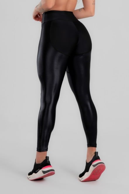 Calça Legging com Recorte de Cirrê Bumbum Up (Preto) | Ref: K2947-A