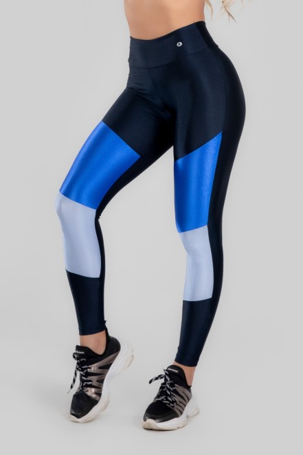 Calça Legging com Recorte Duplo Frontal (Azul Marinho / Azul / Azul Claro) | Ref: K2963-A