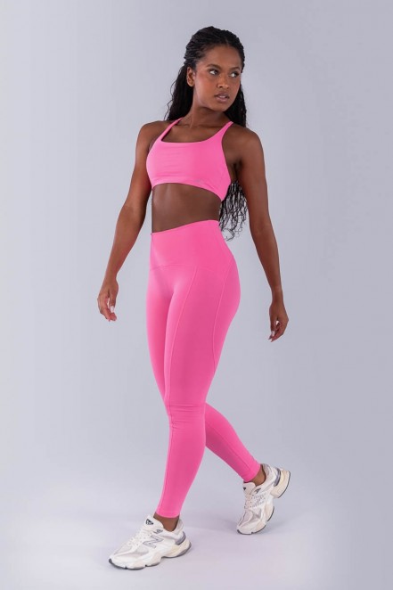 Calça Legging com Recortes e Cós Diferenciado (Rosa Chiclete) | Ref: K4479-B