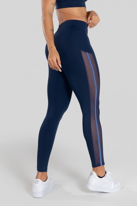 Calça Legging com Tule Lateral (Azul Marinho / Azul) | Ref: K3130-B