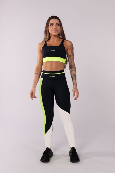 Calça Legging com Vivo no Cós (Preto / Amarelo Neon / Branco) | Ref: K3465-C