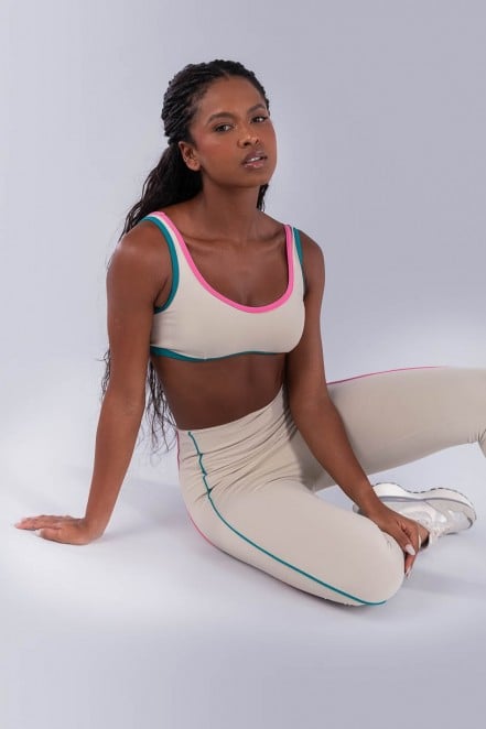 Calça Legging com Vivos Coloridos (Bege / Jade / Rosa Chiclete) | Ref: K4476-A