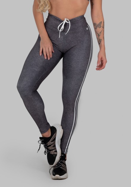 Calça Legging Estampa Digital com Cós Franzido e Cadarço (Sport Stripes Grey) | Ref: K2997-A