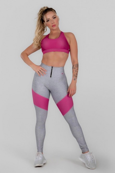 Calça Legging Estampa Digital com Zíper Preto no Cós (Pink Phase) | Ref: K3003-B