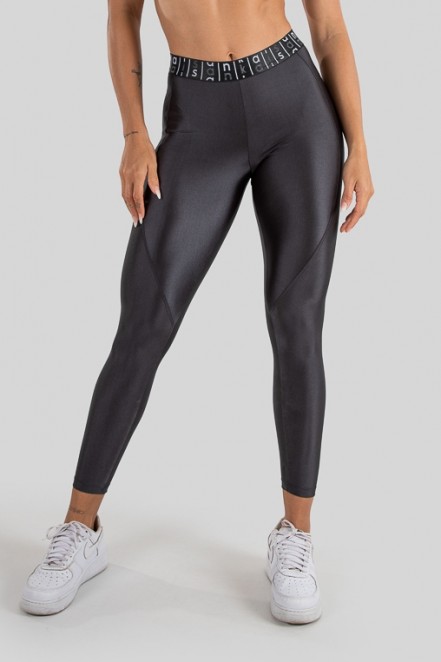 Calça Legging Tecido Platinado com Pesponto e Elástico (Chumbo  Preto)  Ref K3215-C