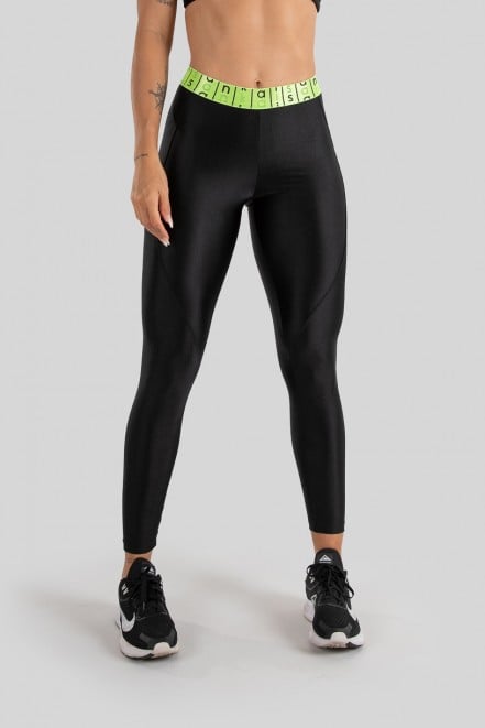 Calça Legging Tecido Platinado com Pesponto e Elástico (Preto  Amarelo)  Ref K3215-B