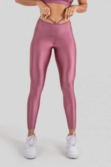 Calça Legging Tecido Platinado com Tiras no Cós (Rosa) | Ref: K3212-A