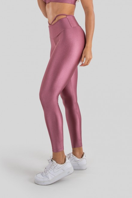 Calça Legging Tecido Platinado com Tiras no Cós (Rosa) | Ref: K3212-A