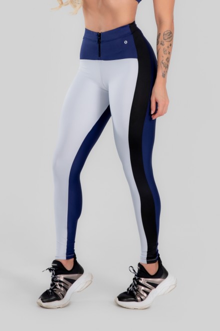 Calça Legging Três Cores com Zíper (Branco / Azul Marinho / Preto) | Ref: K2967-C