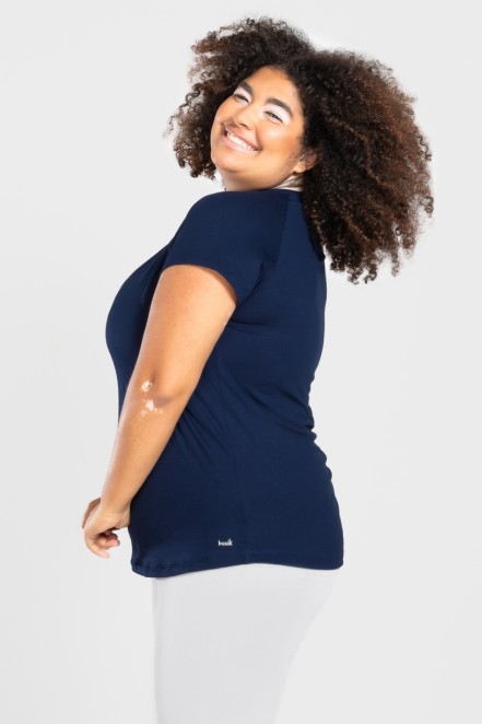 Camiseta Raglan Básica Plus Size (Azul Marinho) | Ref: KP3082-B