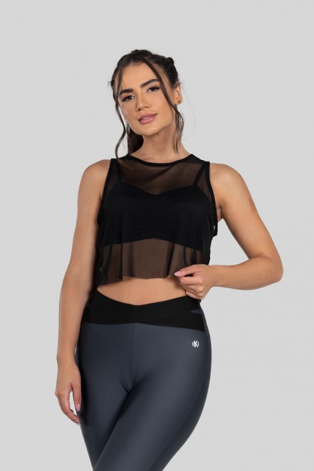 Cropped Soltinho de Tule (Preto)  Ref K2874-A