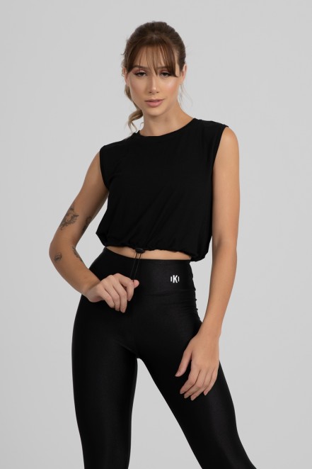 Cropped Viscolycra com Regulagem (Preto) | Ref: GO412-A