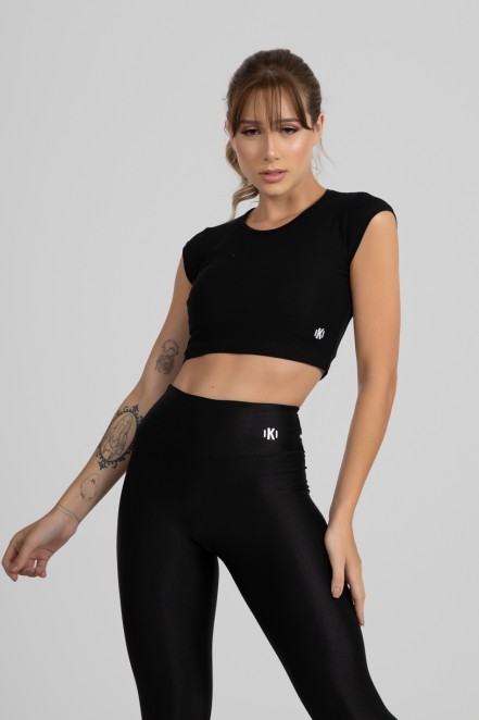 Cropped Viscolycra Manga Japonesa (Preto) | Ref: GO399-A