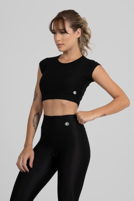 Cropped Viscolycra Manga Japonesa (Preto) | Ref: GO399-A