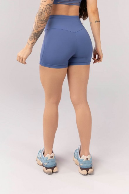 Short com Cós em V e Recortes (Azul) | Ref: K4082-C