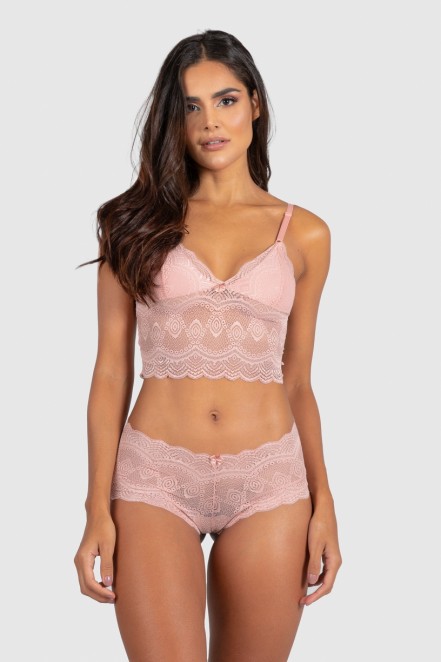 Conjunto Lingerie Cropped Flor (Rosa) | Ref: P03-11-A