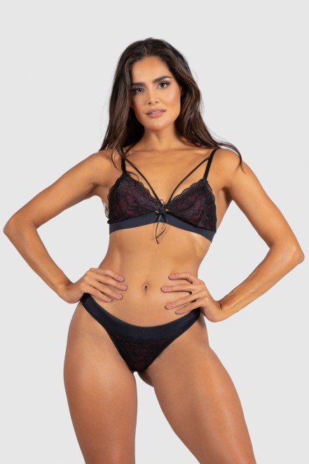 Conjunto Lingerie Emileny (Preto / Vinho) | Ref: P03-13-F